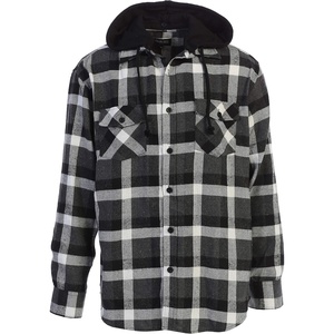 image:imageGioberti Mens Removable Hoodie 100 Cotton Plaid Checkered Flannel Button Down Shirt90  Black  Gray  White Highlight