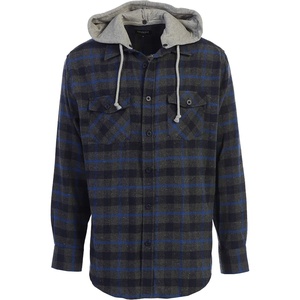 image:imageGioberti Mens Removable Hoodie 100 Cotton Plaid Checkered Flannel Button Down Shirt93  Charcoal  Navy  Royal Blue