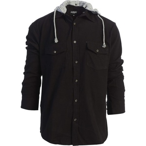 image:imageGioberti Mens Removable Hoodie 100 Cotton Plaid Checkered Flannel Button Down ShirtBlack