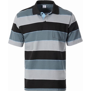 image:imageGioberti Mens Wide Striped Polo Shirt with Pocket  Contrasting Collar Short Sleeve Yarn DyeBlack  Style 939