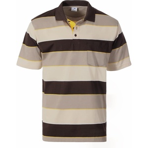 image:imageGioberti Mens Wide Striped Polo Shirt with Pocket  Contrasting Collar Short Sleeve Yarn DyeBrown  Style 939