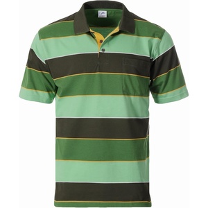 image:imageGioberti Mens Wide Striped Polo Shirt with Pocket  Contrasting Collar Short Sleeve Yarn DyeOlive  Style 939
