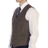 image:imageGioberti Mens 5 Button Slim Fit Formal Herringbone Tweed Suit Vest40  Brown Checked