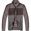 image:imageGioberti Mens Full Zip Cardigan Patch Design Sweater with Flannel LiningMelange Coffee