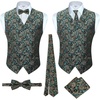 image:imageGioberti Mens Formal 4pc Paisley Vest Necktie Bowtie and Pocket SquareGreen  Gold