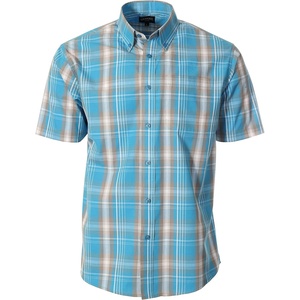 image:imageGioberti Mens Casual Plaid Button Down Short Sleeve Shirt1096  Teal  Brown  White