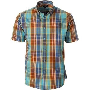 image:imageGioberti Mens Casual Plaid Button Down Short Sleeve Shirt1100  Turquoise  Teal  Brown