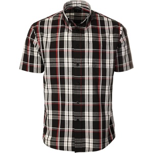image:imageGioberti Mens Casual Plaid Button Down Short Sleeve Shirt724  Black  Red