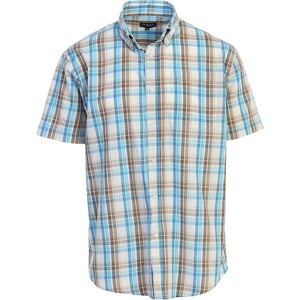 image:imageGioberti Mens Casual Plaid Button Down Short Sleeve Shirt995  Brown  Blue