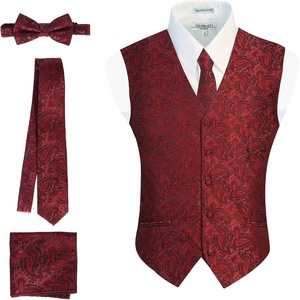image:imageGioberti Mens Formal 4pc Paisley Vest Necktie Bowtie and Pocket SquareBurgundy B