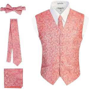 image:imageGioberti Mens Formal 4pc Paisley Vest Necktie Bowtie and Pocket SquareCoral B