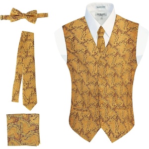 image:imageGioberti Mens Formal 4pc Paisley Vest Necktie Bowtie and Pocket SquareGold