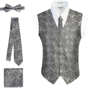 image:imageGioberti Mens Formal 4pc Paisley Vest Necktie Bowtie and Pocket SquareGray B