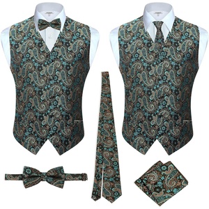 image:imageGioberti Mens Formal 4pc Paisley Vest Necktie Bowtie and Pocket SquareGreen  Gold