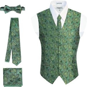 image:imageGioberti Mens Formal 4pc Paisley Vest Necktie Bowtie and Pocket SquareGreen B