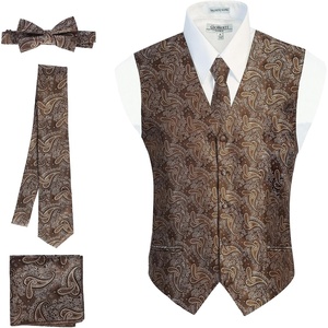 image:imageGioberti Mens Formal 4pc Paisley Vest Necktie Bowtie and Pocket SquareKhaki