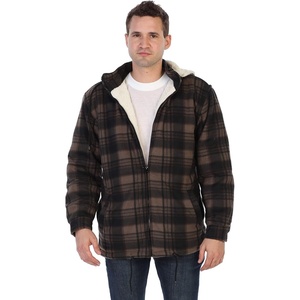 image:imageGioberti Mens Sherpa Lined Flannel Jacket with Removable Hood49  Brown  Black