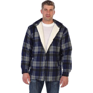 image:imageGioberti Mens Sherpa Lined Flannel Jacket with Removable Hood51  Navy  Gray