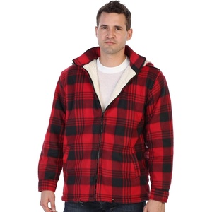 image:imageGioberti Mens Sherpa Lined Flannel Jacket with Removable Hood54  Red  Black