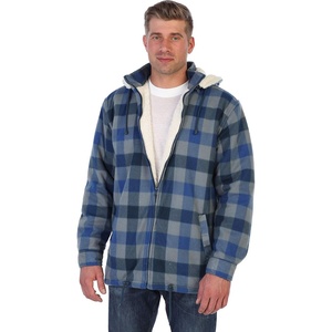 image:imageGioberti Mens Sherpa Lined Flannel Jacket with Removable Hood56  Blue  Navy Checkered