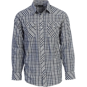 image:imageGioberti Mens Western Plaid Long Sleeve Shirt with Pearl Snapon1018w  Navy  Gray  White