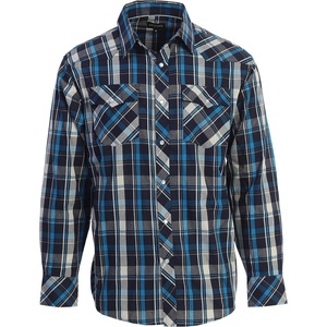 image:imageGioberti Mens Western Plaid Long Sleeve Shirt with Pearl Snapon1042w  Turquoise  Navy