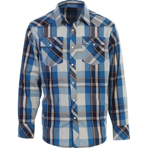 image:imageGioberti Mens Western Plaid Long Sleeve Shirt with Pearl Snapon1044w  Royal  Gray  Orange