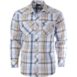 image:imageGioberti Mens Western Plaid Long Sleeve Shirt with Pearl Snapon1046w  Khaki  Light Blue