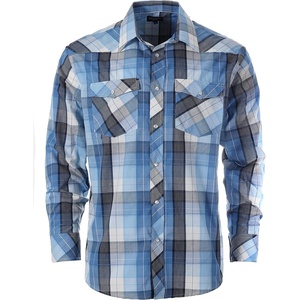 image:imageGioberti Mens Western Plaid Long Sleeve Shirt with Pearl Snapon1048w  Blue  Striped Band