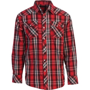 image:imageGioberti Mens Western Plaid Long Sleeve Shirt with Pearl Snapon1049w  Red  Black  Gray