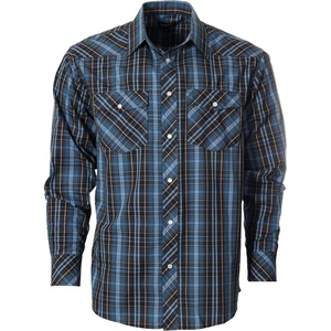 image:imageGioberti Mens Western Plaid Long Sleeve Shirt with Pearl Snapon1050w  Navy  Blue