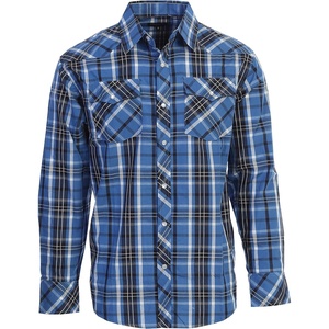 image:imageGioberti Mens Western Plaid Long Sleeve Shirt with Pearl Snapon1053w  Blue  Navy  White