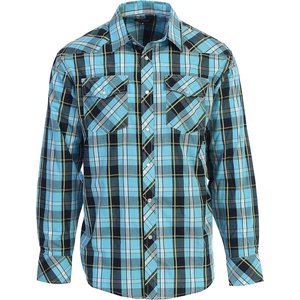 image:imageGioberti Mens Western Plaid Long Sleeve Shirt with Pearl Snapon1056w  Turquoise  Navy  Yellow