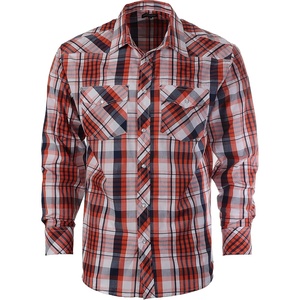 image:imageGioberti Mens Western Plaid Long Sleeve Shirt with Pearl Snapon1061w  Orange  Navy  White