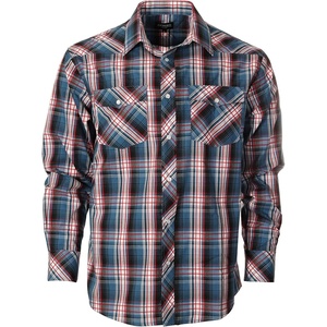 image:imageGioberti Mens Western Plaid Long Sleeve Shirt with Pearl Snapon1063w  Blue  Red