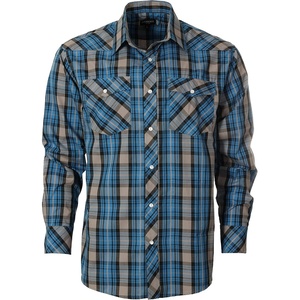 image:imageGioberti Mens Western Plaid Long Sleeve Shirt with Pearl Snapon1090w  Blue  Grey  Black