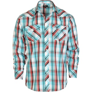 image:imageGioberti Mens Western Plaid Long Sleeve Shirt with Pearl Snapon1091w  Turquoise  Red  Black