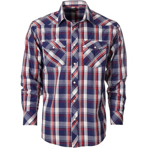 image:imageGioberti Mens Western Plaid Long Sleeve Shirt with Pearl Snapon1092w  Navy  Red  White