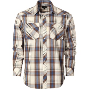 image:imageGioberti Mens Western Plaid Long Sleeve Shirt with Pearl Snapon1093w  Charcoal  White  Blue