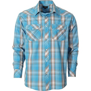 image:imageGioberti Mens Western Plaid Long Sleeve Shirt with Pearl Snapon1096w  Teal  Brown  White