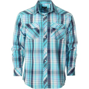 image:imageGioberti Mens Western Plaid Long Sleeve Shirt with Pearl Snapon1097w  Turquoise  Teal  Navy
