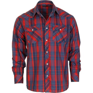 image:imageGioberti Mens Western Plaid Long Sleeve Shirt with Pearl Snapon1103w  Red  Navy  Yellow Highlight