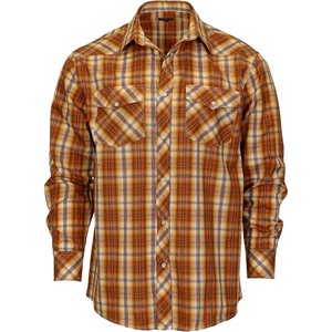 image:imageGioberti Mens Western Plaid Long Sleeve Shirt with Pearl Snapon328w  Burnt Orange  Gold