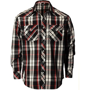 image:imageGioberti Mens Western Plaid Long Sleeve Shirt with Pearl Snapon35w  Black  White  Red