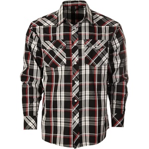 image:imageGioberti Mens Western Plaid Long Sleeve Shirt with Pearl Snapon724w  Black  Red