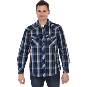 image:imageGioberti Mens Western Plaid Long Sleeve Shirt with Pearl Snapon997w  Royal Blue  Black  Charcoal Contrast